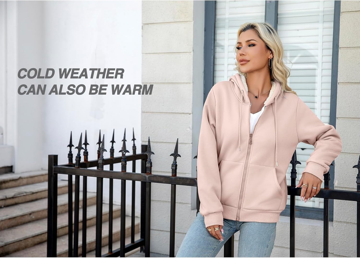 Women's Sherpa Lined Full Zip Hoodie-Ultra Warm Winter Sweatshirt Jacket, Thick Fleece, Drawstring Hood for Daily Wear - Image 4
