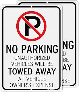 T&R No Parking Sign- Unauthorized Vehicles Towed Away At Vehicle Owner's Expense Sign - 2 Pack - 14"x10" .040 Rust Free Heavy Aluminum, Reflective, Waterproof, Weatherproof and Fade Resistant, 6