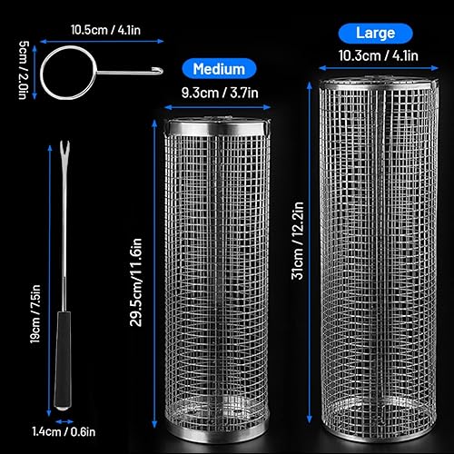 Miniatura 2 de Cestas de parrilla con ruedas para asar al aire libre  Accesorios redondos para parrilla, parrilla grande para verduras, jaula cilíndrica de acero