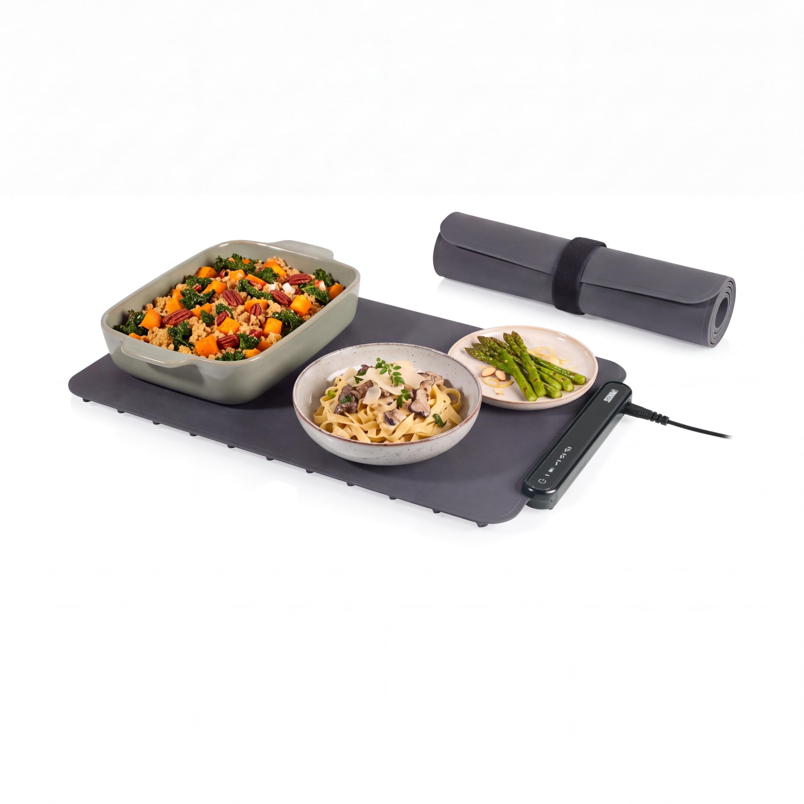 Princess Rollbare Warmhalteplatte, 47,3 x 32,4 cm, 250 W, 3 Heizstufen | Aus Silikon, Bis 100 °C, Display mit Tasten, Abnehmbares 2 m Netzkabel, Aufbewahrungstasche, 01.312292.01.001