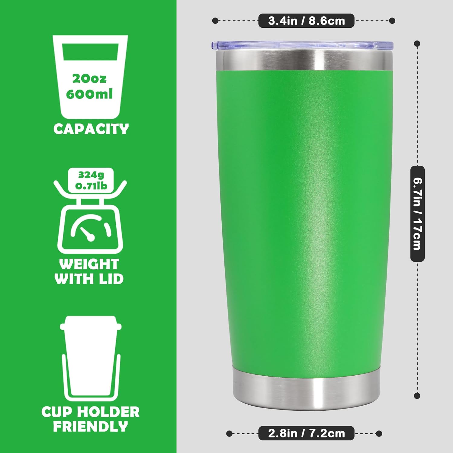 20oz Tumbler Bulk Stainless Steel Tumbler Cup with Lid Vacuum Insulated Double Wall Travel Mug, Durable Powder Coated Travel Coffee Tumbler Mug for Hot & Cold Drinks, Green,12 Pack - Image 4
