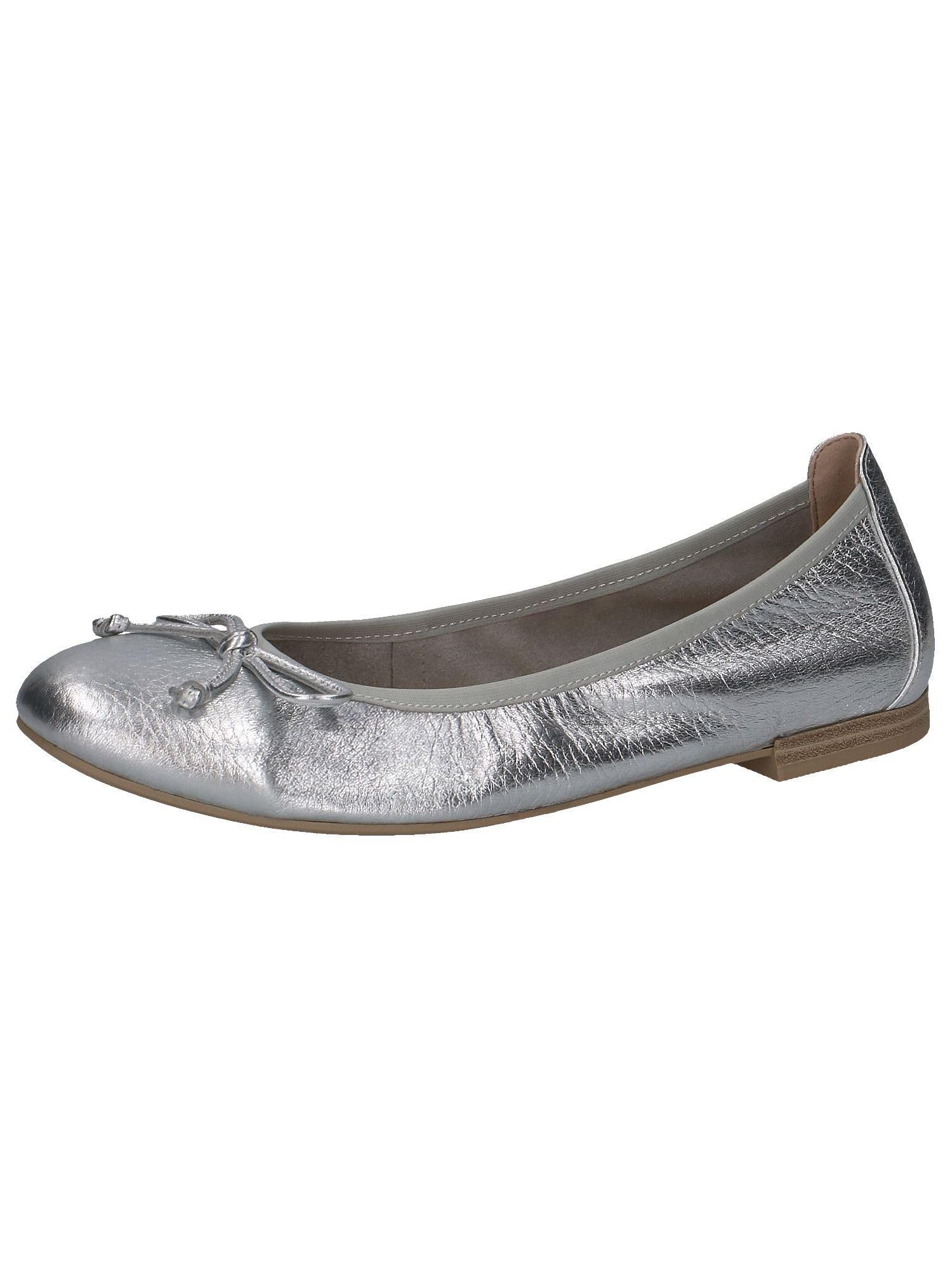 CAPRICE Women Ballet Flats Leather Bow, Silver (Silver Me.Deer), 5 UK