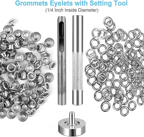 Miniatura 7 de UUBAAR Juego de 100 ojales, ojales gruesos de 14 pulgadas, ojales de metal plateado, kit de herramientas de ojales para cuero, tela, lona, zapatos,