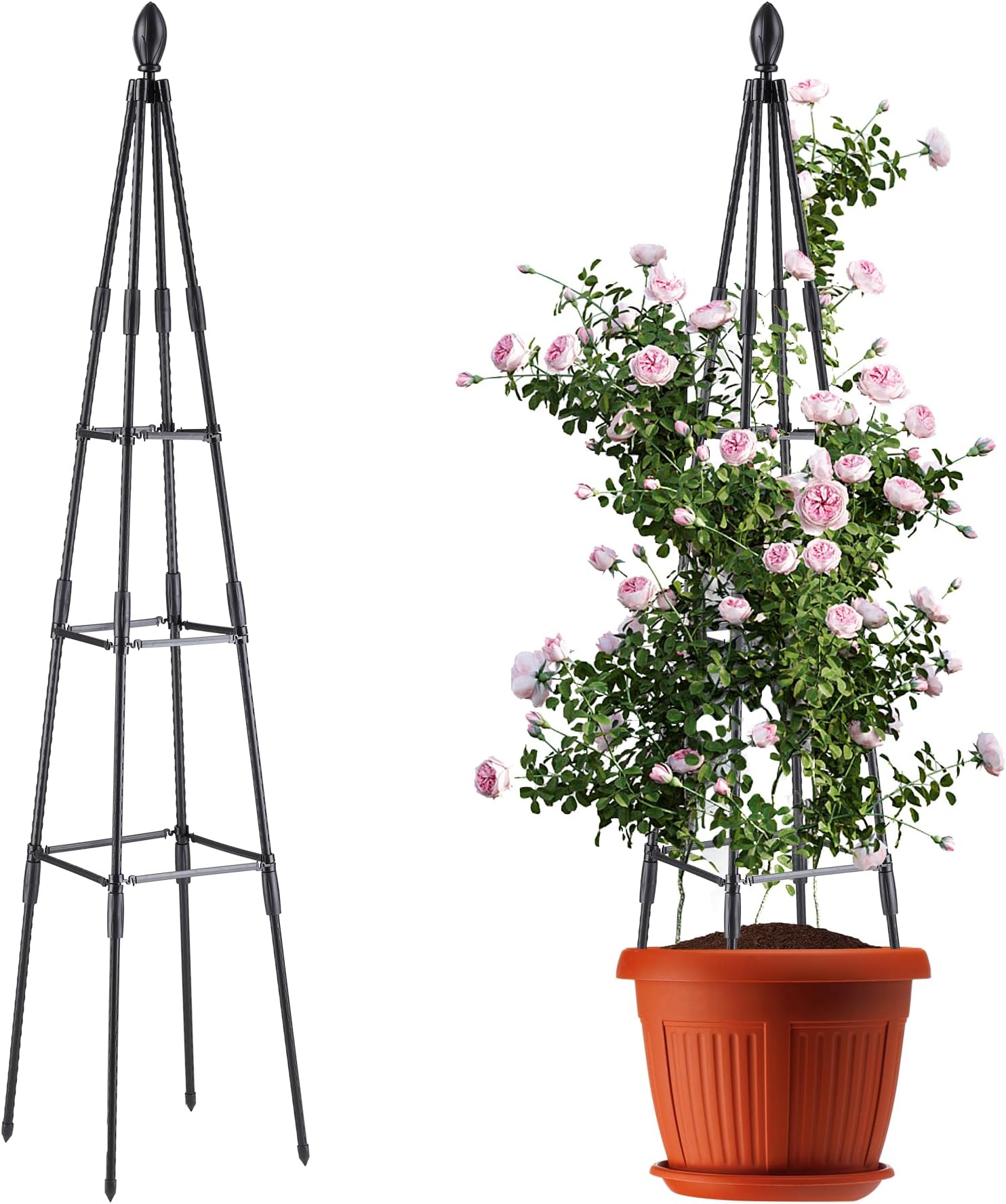 Obelisk Trellis for Climbing Plants Outdoor,5.2 Ft Garden Trellis for Potted Plants,Metal Trellis with Anti-Rust Coated for Potted Plants Indoor, Plant Support for Vegetables, Vines