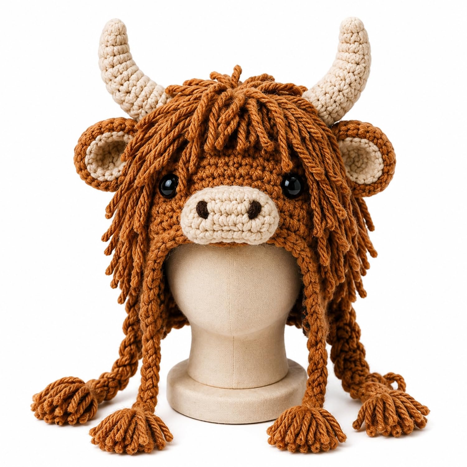 Highland Cow Hat Crochet Kit, Animal Hood Hat DIY Craft for Beginners