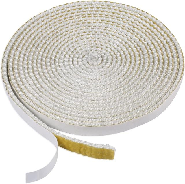Fireplace Tape Seal 13Ft x 0.4inch x 3mm, Self-Adhesive Fiberglass Rope Seal Gasket Replacement Wood Stove Door Gasket for Fireplaces Wood Burning Stoves (White)