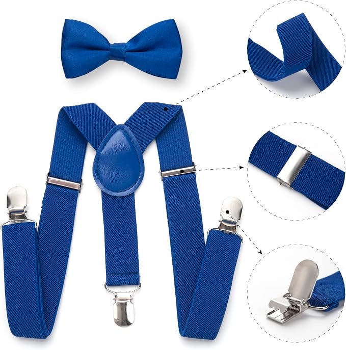 Bretelles Élégantes AOOWU Avec Nœud Papillon - Set Homme/Enfant Réglable 3 Clips - 2.5 Cm Largeur - Idéal Mariage, Cérémonie & Tenue Chic