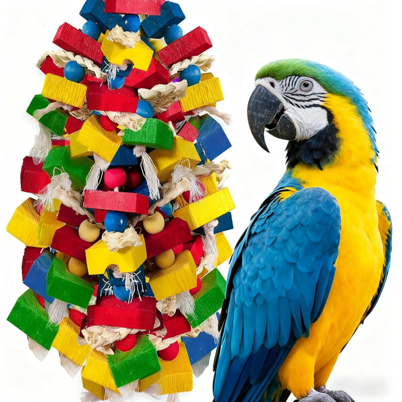 WQY GroceryShop Parrot Toys for Large Birds, Multicolored Wooden Blocks Bird Chewing Toy Parrot Cage Bite Toy for Macaws Cokatoos African Grey and Large Medium Parrot Birds (Block)