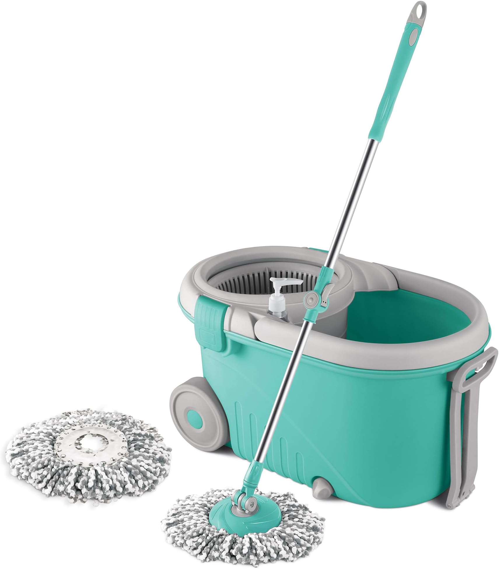 Spotzeroby Milton Royale Steel Wringer Spin Mop with Big Wheels, Aqua Green (Two Refills)