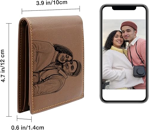 Miniatura 4 de Carteras personalizadas para hombres con imagen, cartera de fotos de cuero grabada personalizada para papá, hijo, marido, novio, amigo, día del