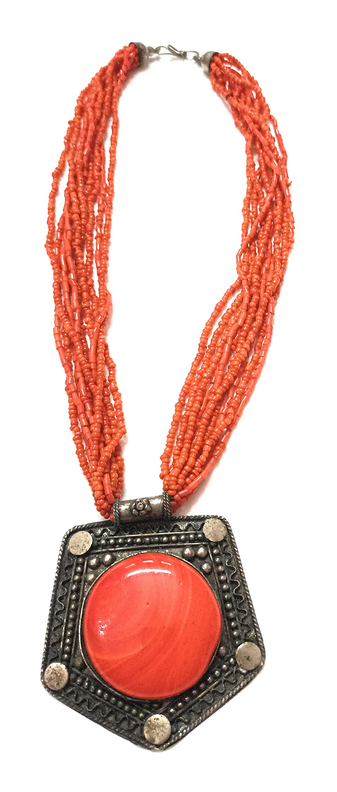 DIVINE CHARM Orenge beaded necklace with Antique style locket for girls to wear Casually