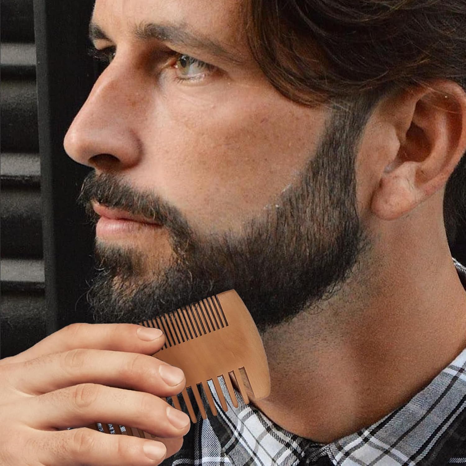 Pearwood Beard b, Wooden Beard b for Men with Leather Case,