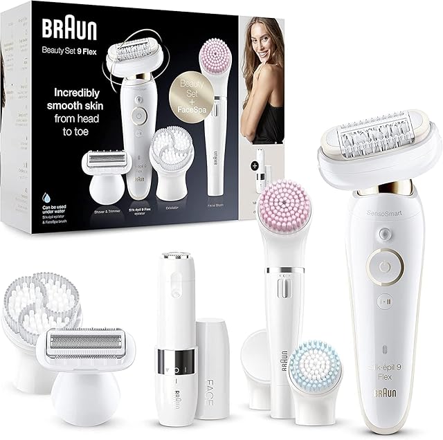 Braun Silk-épil 9 Flex 9-105 Zestaw do Depilacji, Biały/Złoty, Czas Ładowania 2 Godziny, 747 G