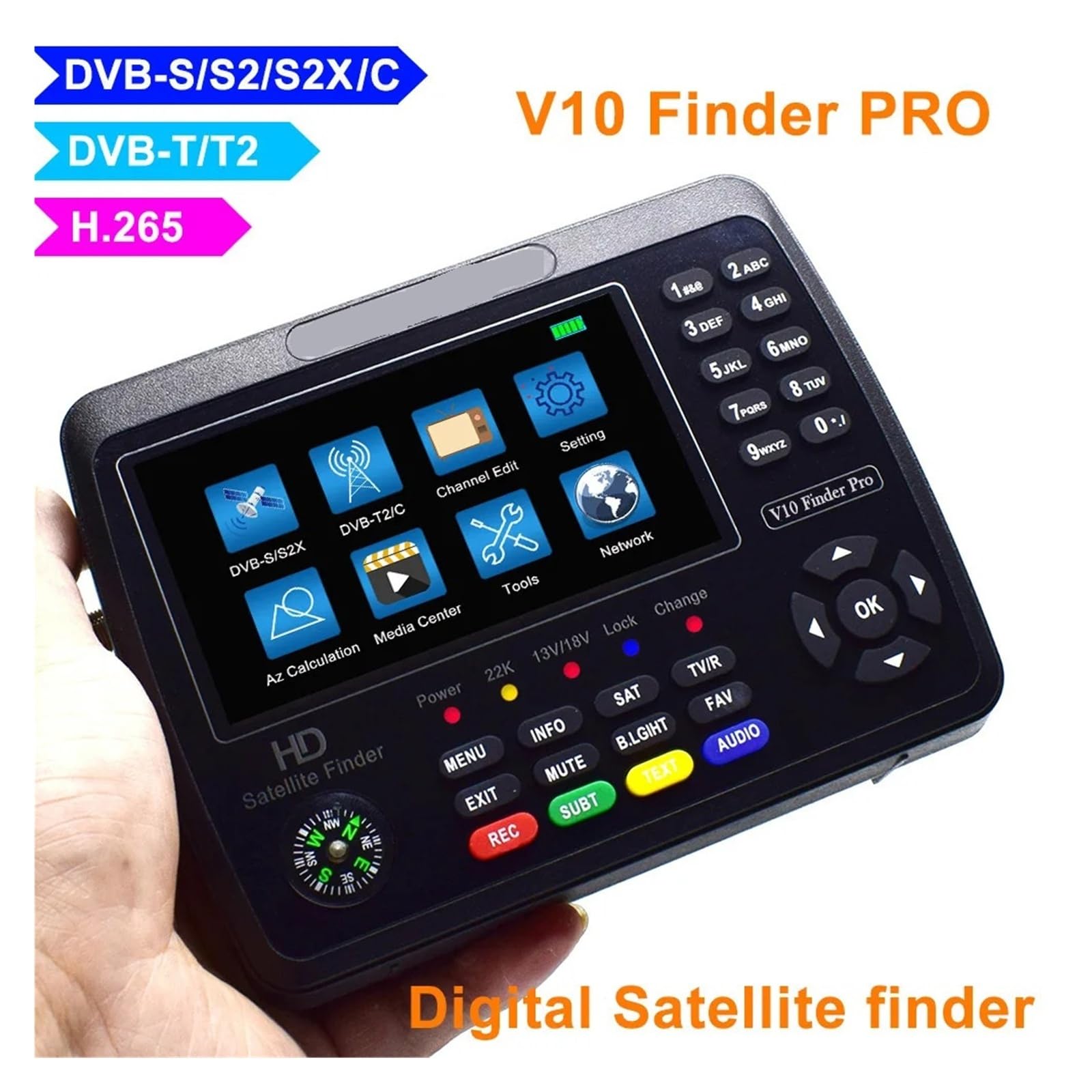 V10 wizjer telewizji satelitarnej z 4,3-calowym wyświetlaczem LCD DVB-S/S2/S2X/T/T2/C Miernik telewizyjny Odbiornik sygnału do anteny satelitarnej Do rozwiązywania problemów