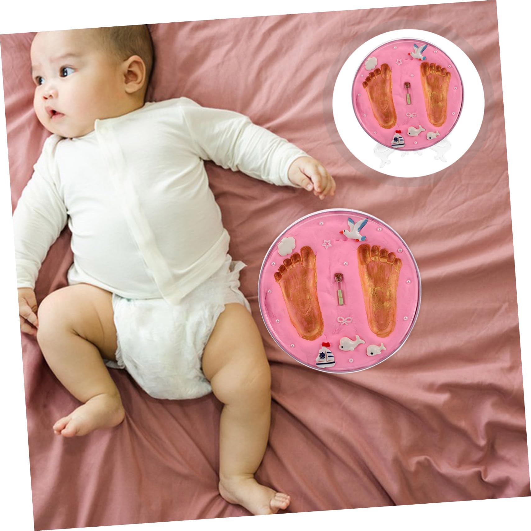 ERINGOGO Kit de Huellas de Ñiño Recién Nacido, Recuerdo para Manos y Pies, Color Rosa, Impresiones Claras y Detalladas para Baby Shower y 100 Días