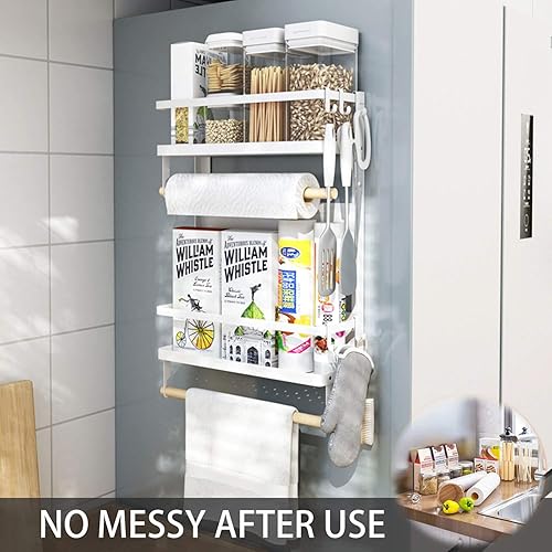 Miniatura 3 de EASTTOWEST Estante magnético para especias, estante magnético de cocina de 4 niveles para refrigerador con 2 soportes para toallas de papel y 5