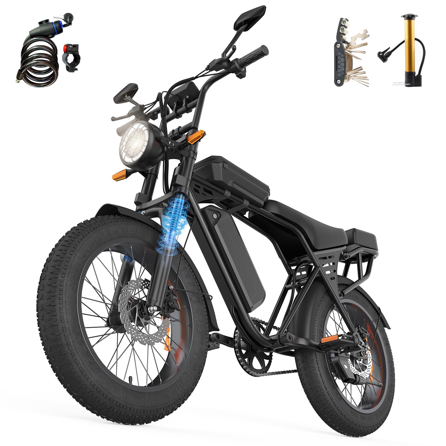 X5 Bicicletta elettrica per adulti, 20 x 4 Fat Tyre Mountain bike con autonomia di 80 km e batteria removibile 48 V 15 Ah, motore 250 W, 25 km/h, bicicletta elettrica da fuoristrada con borsa