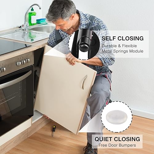 Miniatura 6 de Paquete de 8 bisagras de gabinete negras de 38 pulgadas, bisagras de puerta de gabinete para puertas de gabinete, montaje frontal empotrado,