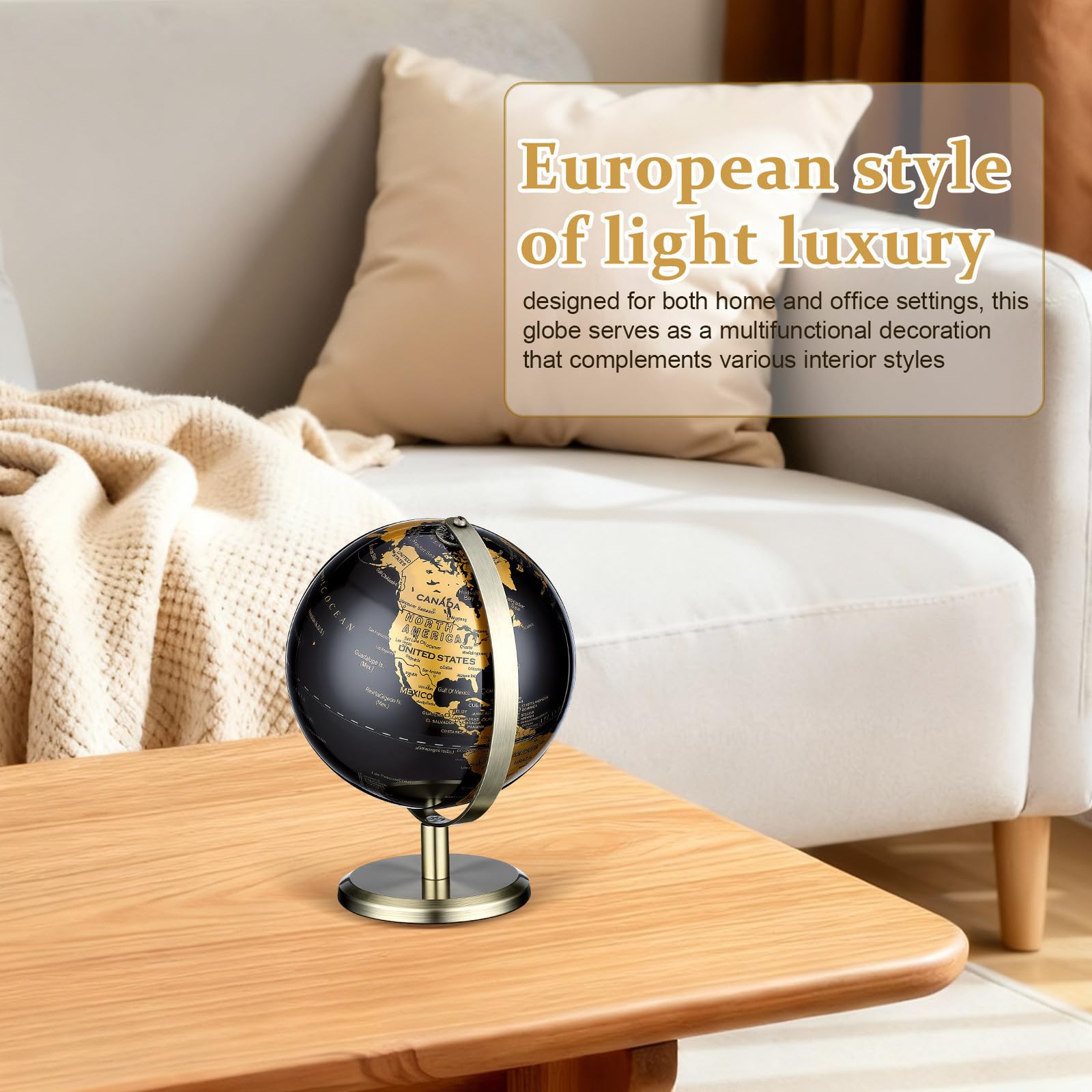 Happyyami Adorno de Globo Terráqueo de Escritorio Multifuncional en Metal Dorado, Bola de Globo 14 Cm Estilo Europeo para Embellecimiento de Mesa y Oficina