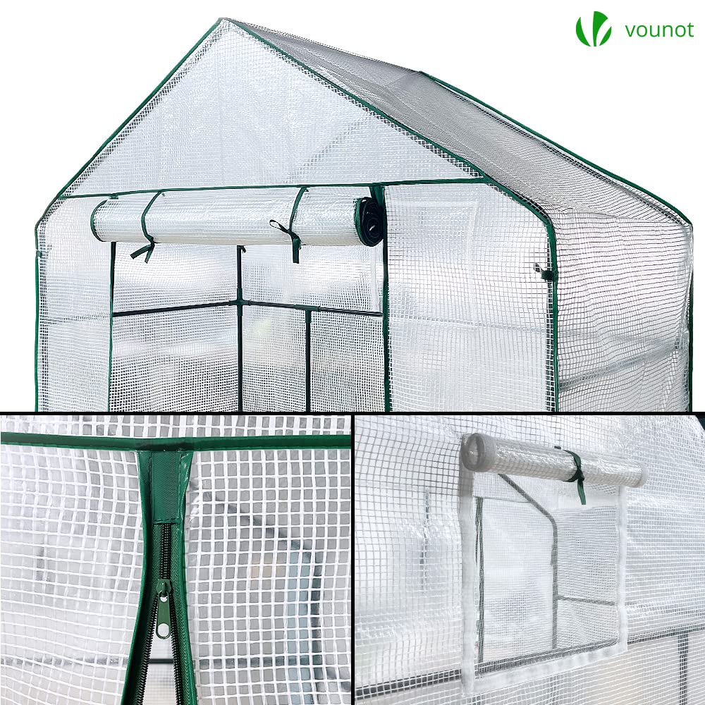 VOUNOT® Gewächshaus Foliengewächshaus, begehbares Gartenhäuschen mit 4 Regalebenen, Tomatenhaus Tomatengewächshaus, Weiß 143x73x195cm