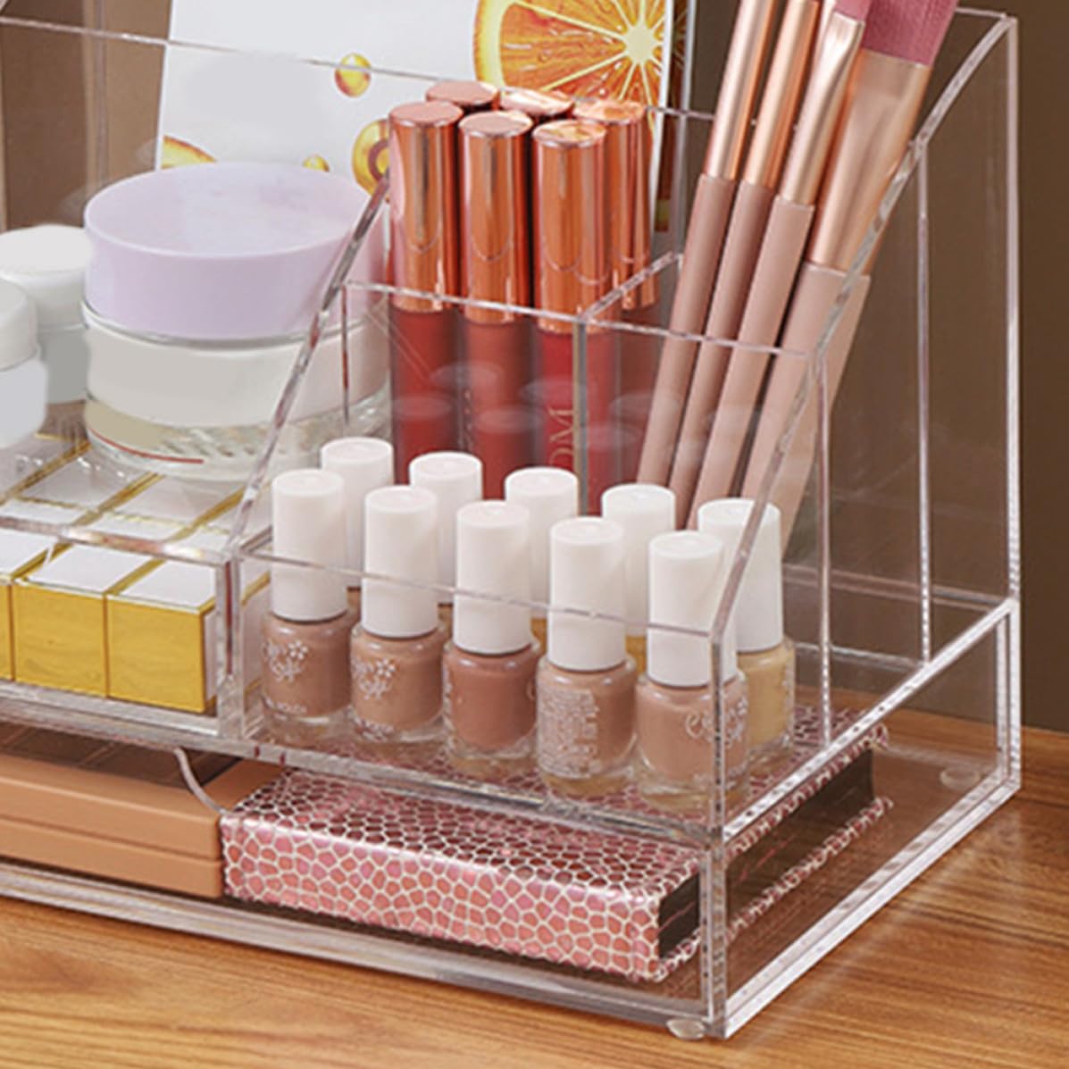Balacoo Organizador para Escritorio y Cajón con Múltiples Compartimentos Caja Multiusos de Acrílico Transparente para Maquillaje, Joyas y Papelería en Oficina o Baño