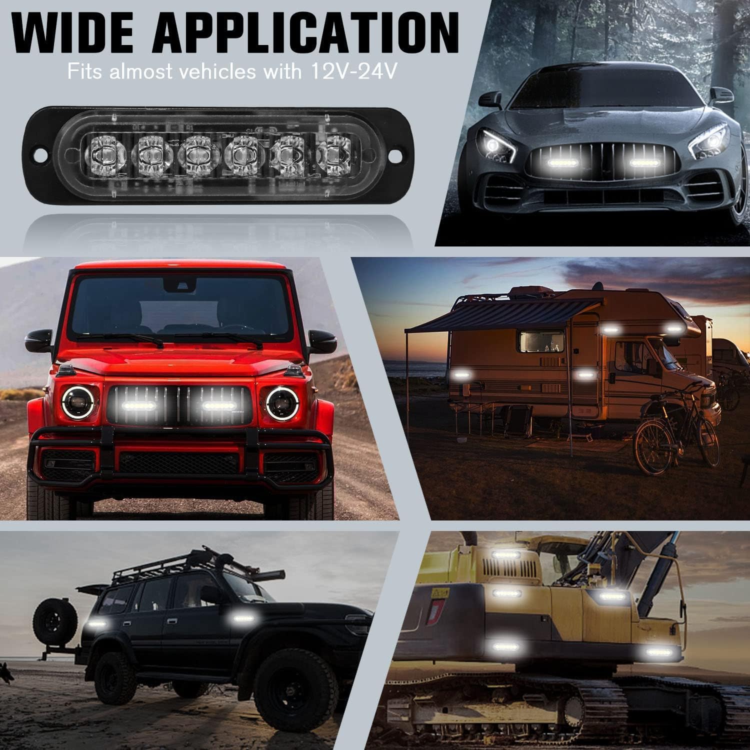 6 Luci Stroboscopiche LED Emergenza - Luci Lampeggianti Per Auto, Camion, Veicoli | Bianco/Rosso 12-24V - Foto 3