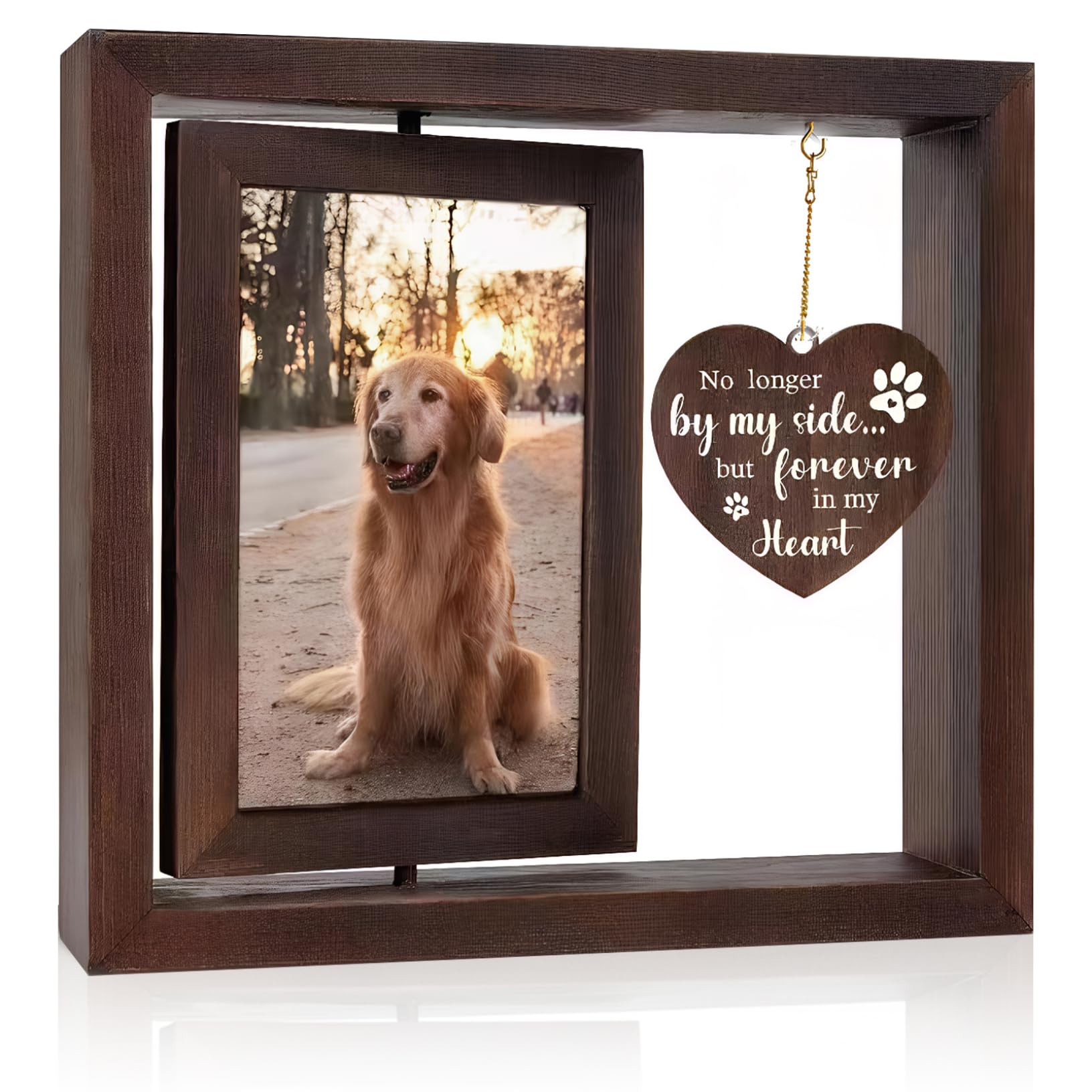 Tsawntd Dog Remembrance, 4x6 Wooden Clear Display Dog Picture Frame 360 Rotating Double-Sided Pet Memorial for Photos Memorials & Funerary Remembrance Memorial Picture Frame