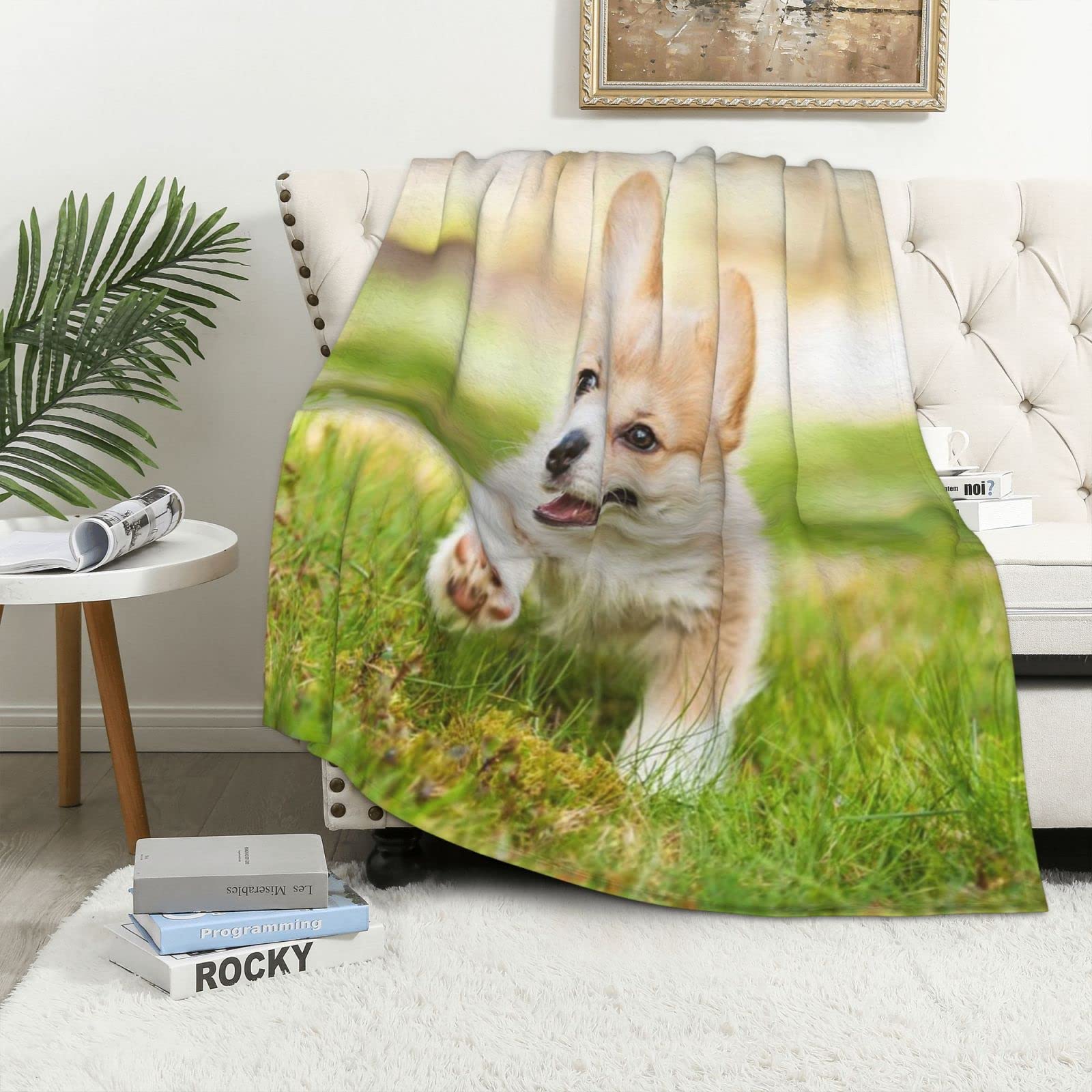 Couverture en flanelle Corgi plaid polaire thermique pour lit et canapé