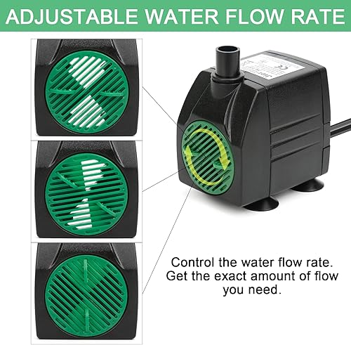 Miniatura 5 de BARST Bomba de agua sumergible, ultra silenciosa, 160 GPH, bomba de fuente ajustable con 3 boquillas y cable de alimentación de 6 pies para pecera,