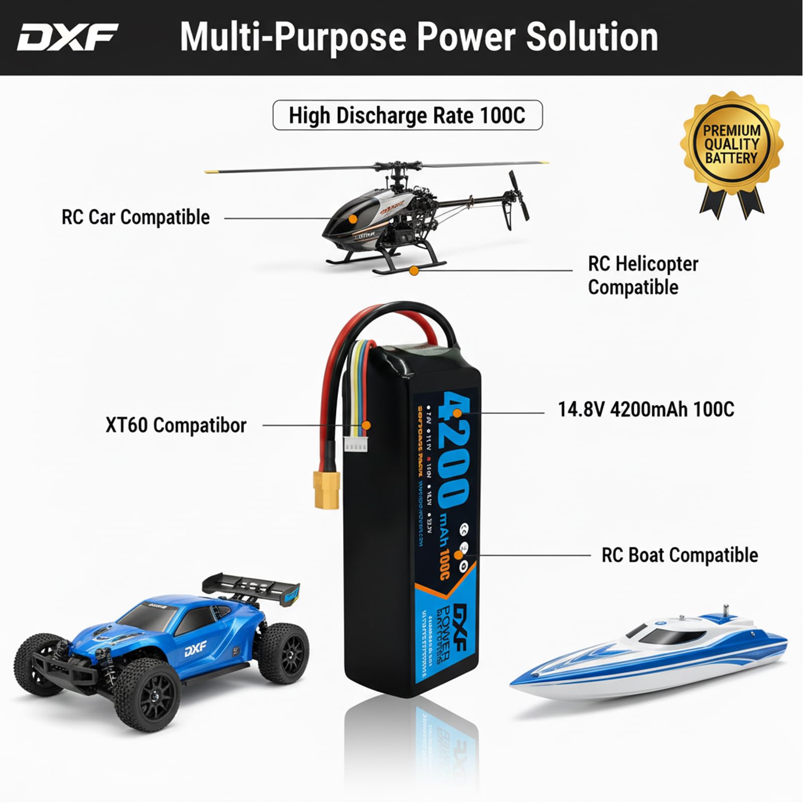 DXF LiPo Akku 4S 14,8V 4200mAh 100C XT60 Stecker Hardcase für RC Auto Flugzeug Hubschrauber Boot Drohne FPV Quadcopter Buggy Truggy Monster Truck Hohe Entladung - 2er Pack