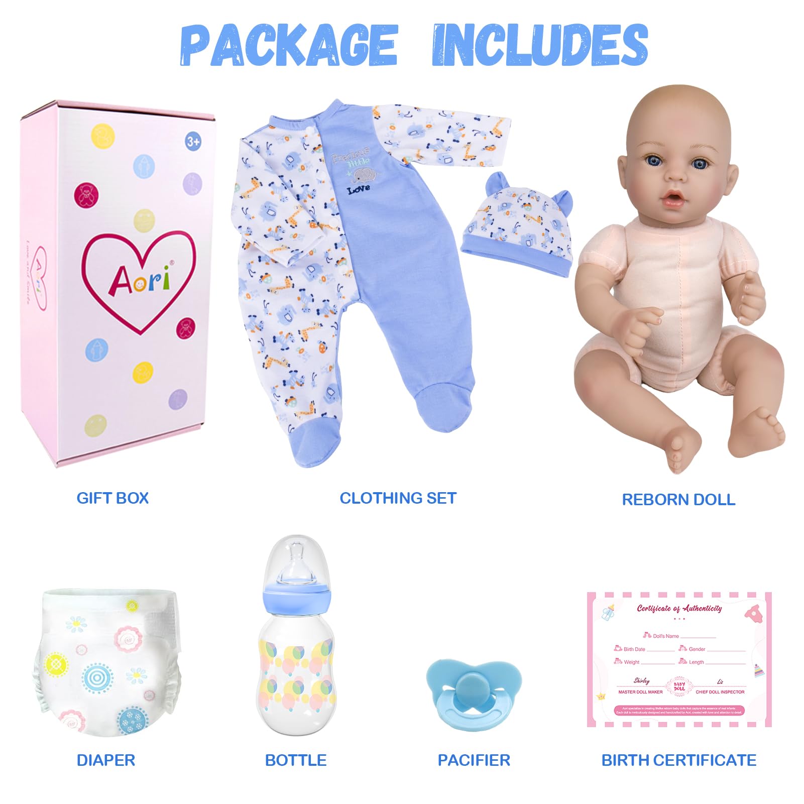 Reborn Baby Dolls Boy - Muñeca realista de bebé recién nacido de 18 pulgadas con juego de alimentación azul y certificado de nacimiento, cuerpo realista con peso para juegos de rol, regalo para 8