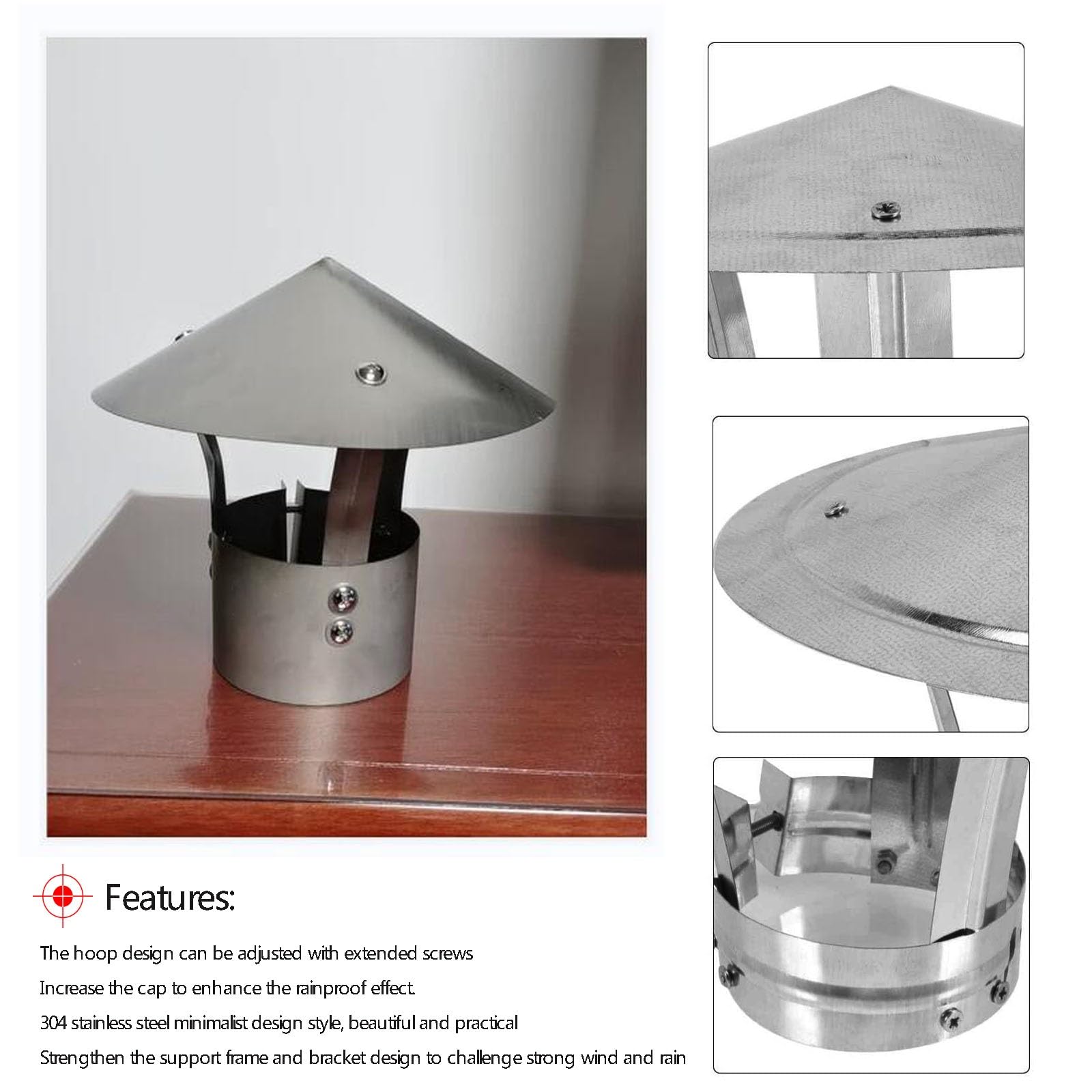 Chimney Cowl Stainless Steel,Chimney Cowl Cap,Rain Cap For Chimney Pots,Roof Cap Galvanized Metal,All Weather,for Ventilation System,Tools & Home Improvement ( Size : D27cm*45cm/10.63in*17.72in - View #6