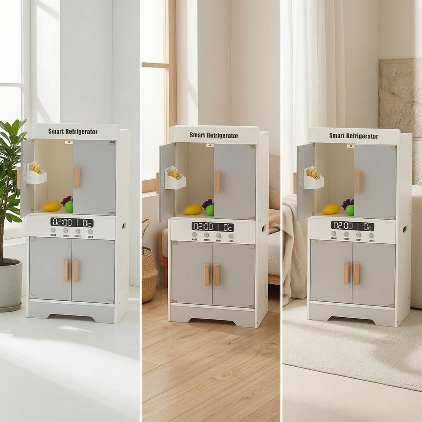 Frigorifero Giocattolo in Legno Cucina Giocattolo con Frigorifero Robusta Cucina da Gioco per Strutture per l'infanzia Nido, Giochi