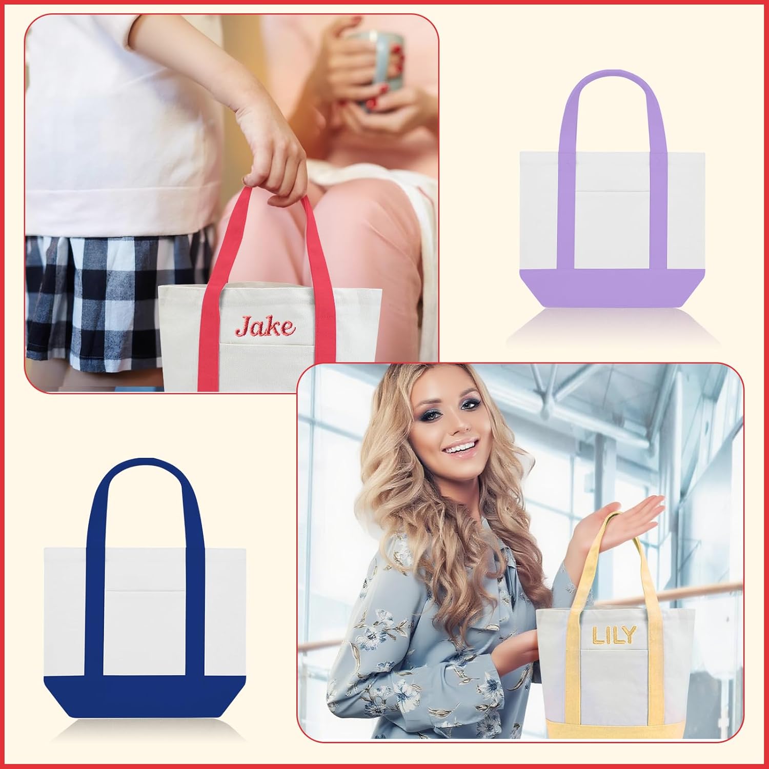 Eccliy 12 Pcs Mini Canvas Tote Bags 13" x 11" x 6" Small Tote Shopping Bag Bulk with Pocket Handle Blank Heavy Duty Reusable Canvas (13" X 11" X 6",Stylish Color)