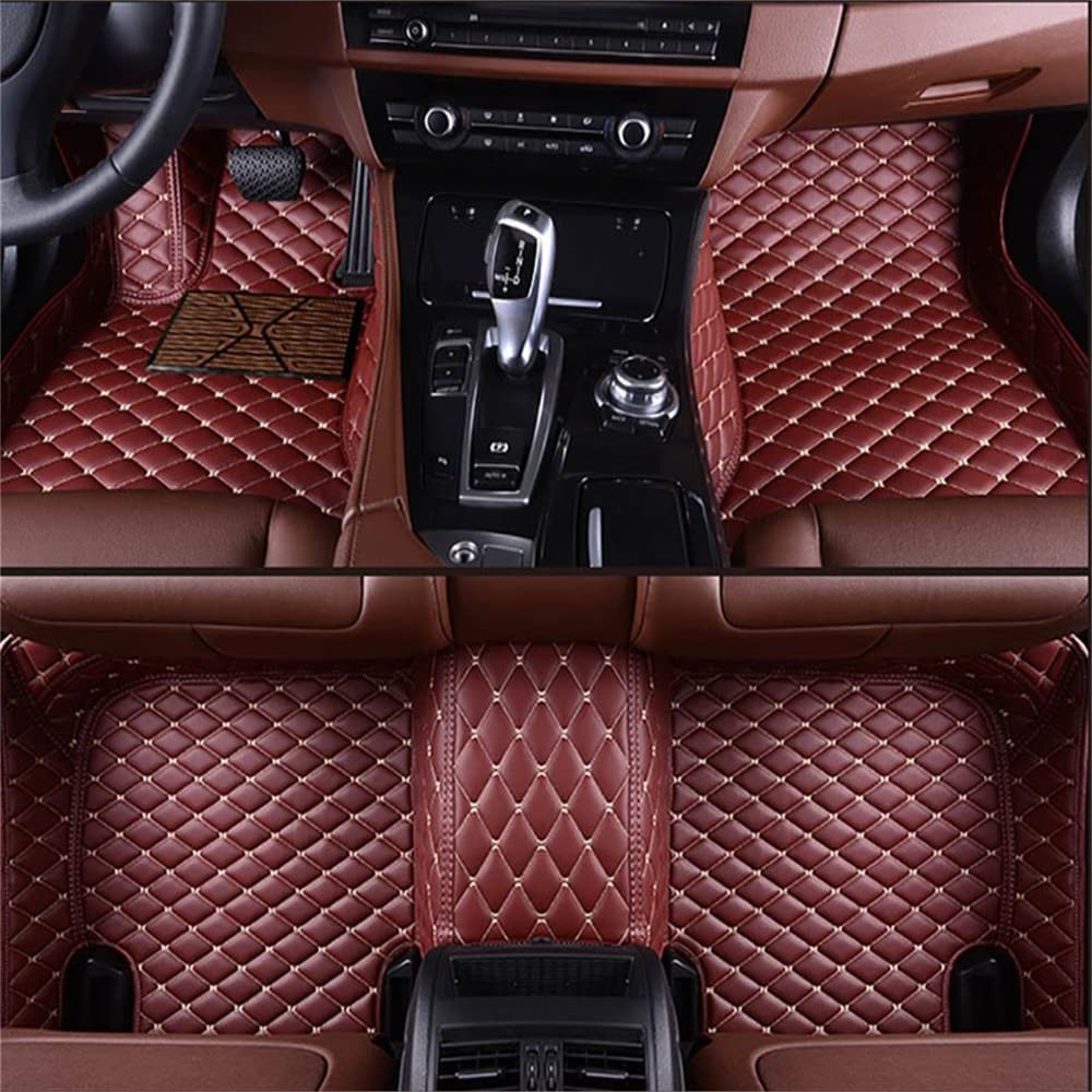 Luxury Car Floor Mats Full Coverage Leather Double Layer Black and Red Stripes Universal Fit for 98 Vehicles