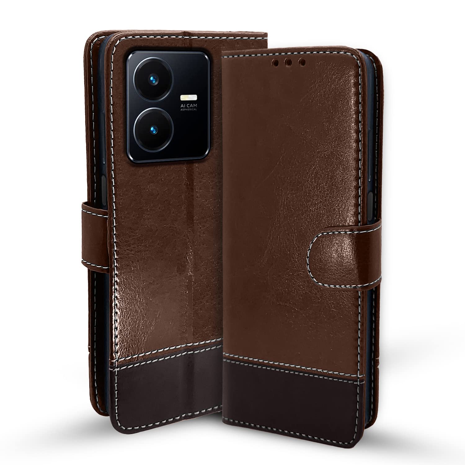 Pikkme Vivo Y22 Flip Cover | Dual-Tone PU Leather Finish | Wallet Style & Stand | Magnetic Flip Case for Vivo Y22 (Brown & Coffee) (B0BHR6NVT7) Amazon Price History, Amazon Price Tracker
