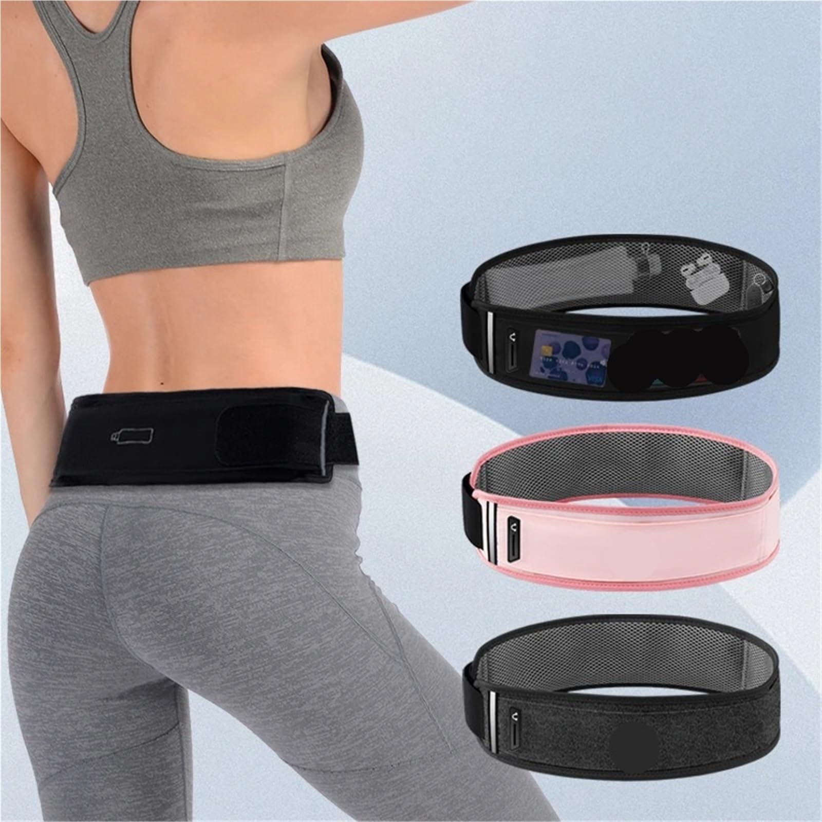 Riñonera for Correr con Botella de Agua, Bolsa for teléfono Deportivo, riñonera Invisible for Hombre y Mujer, Verano for Gimnasio, Fitness maratón para Trotar(Only Grey Bag,L)