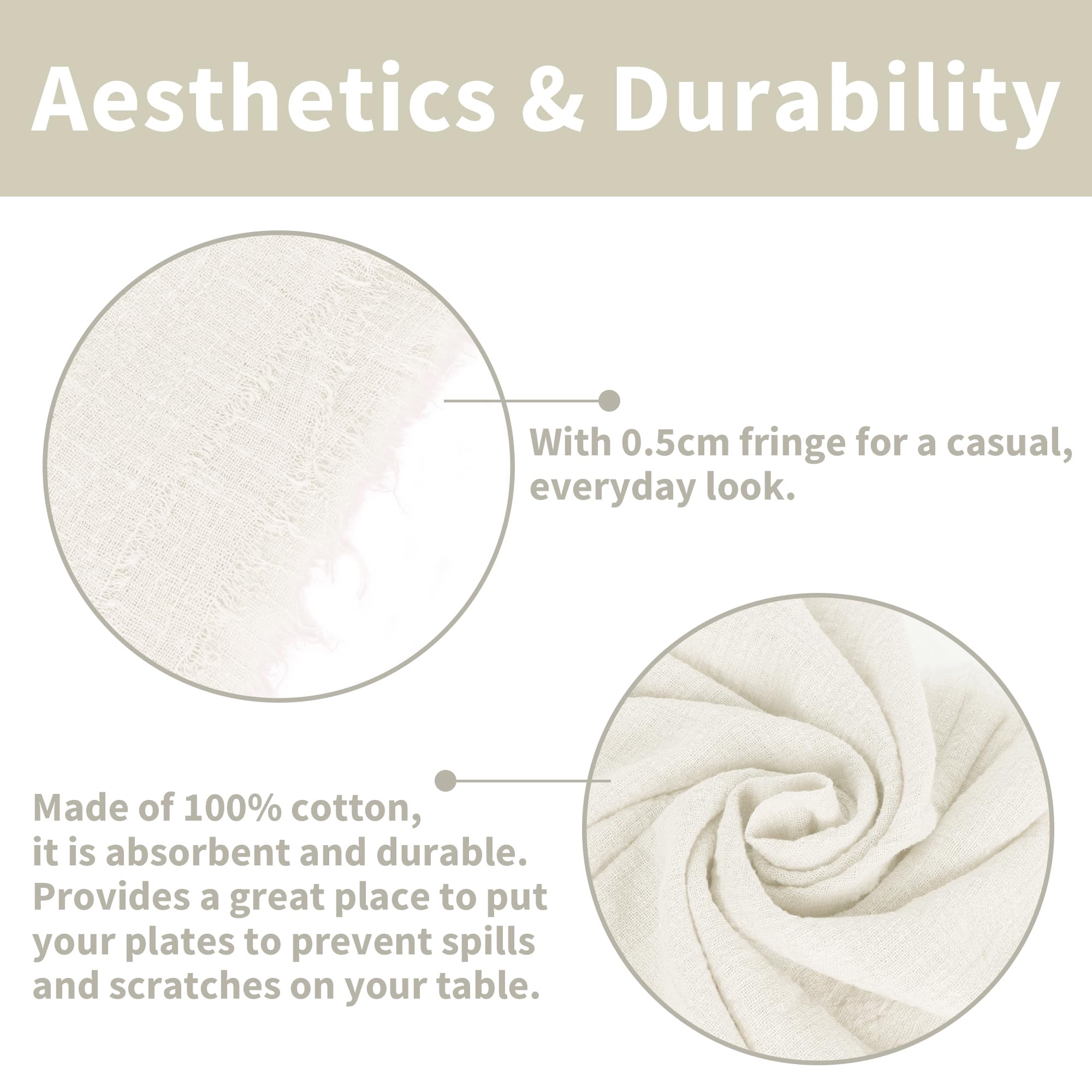NiCoLa Table Cloth Napkins, 6 Pack Cotton Napkins with Fringe 42 x 42 cm - Image 2