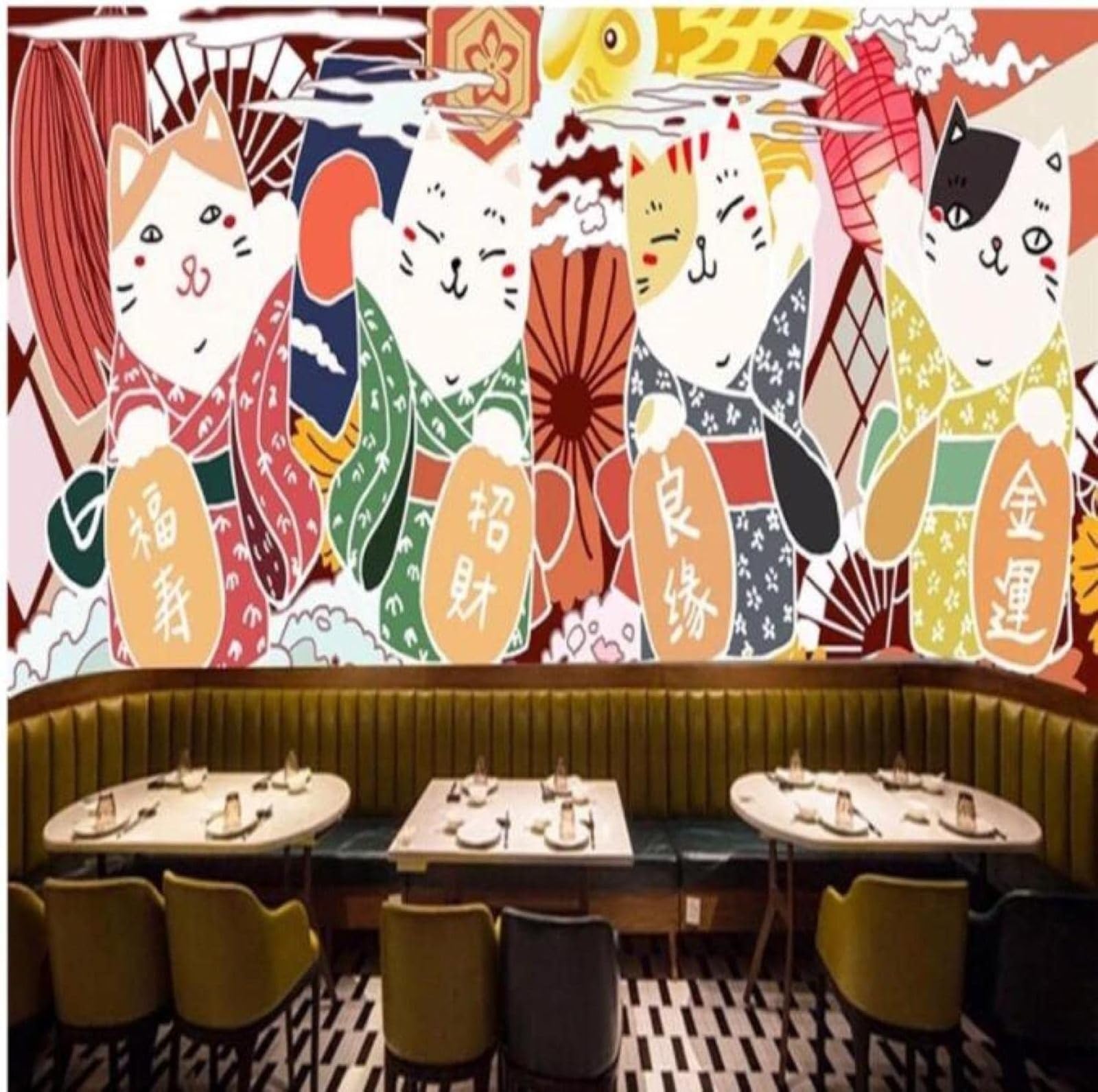 XLMING Personaje Creativo De Dibujos Animados: Gatito Colorido 3D Papel Pintado Pared Premium Textura Seda Estudio Comedor Vinilos Dormitorio Sofás TV Cocina-250cm×170cm