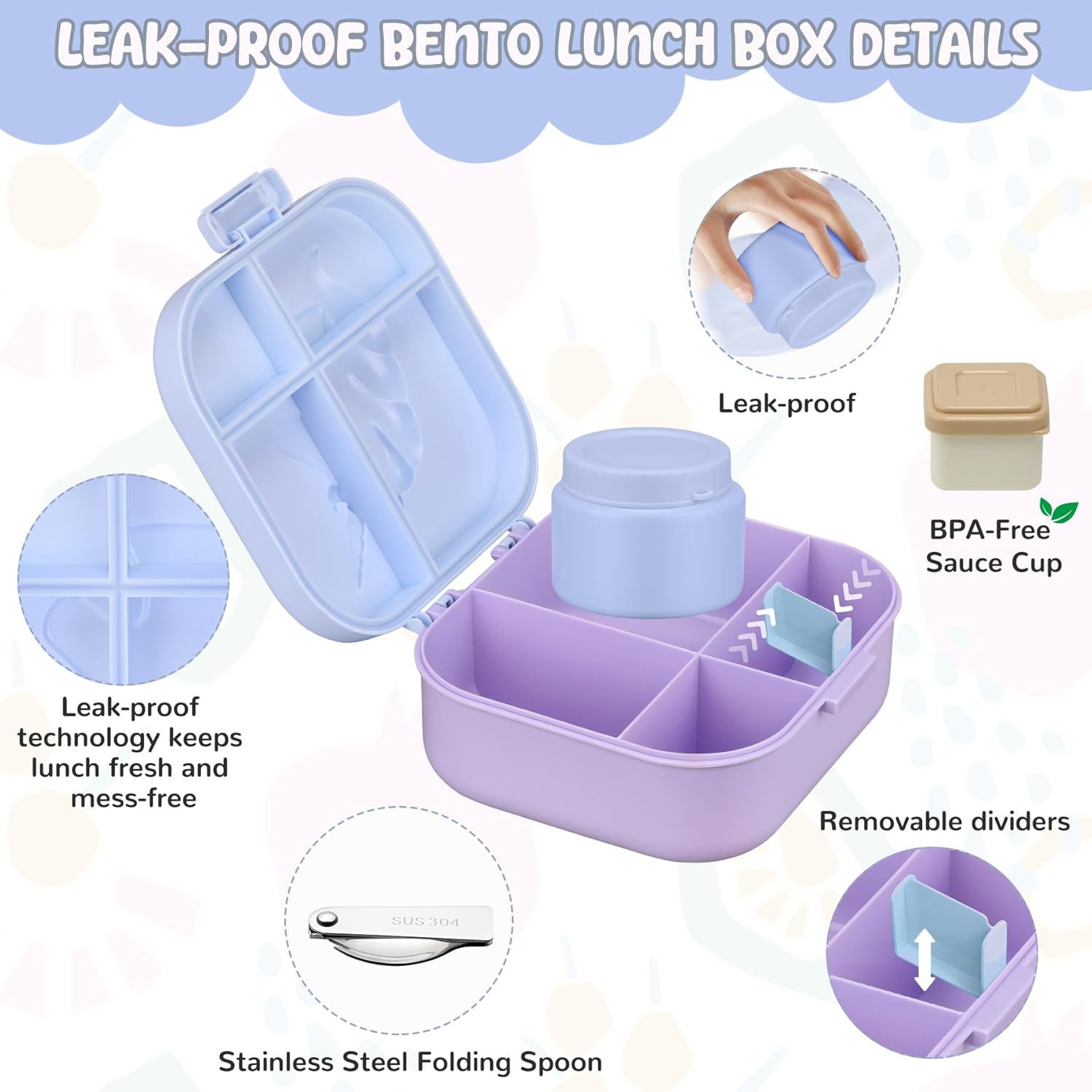 Lunch Box Kids Bento Lunch Box with 13oz Soup Thermo Leak-Proof Lunch Food Container with 5 Compartment Thermo Hot Food Jar and Insulated Lunch Bag for Kid Toddler Girls Boys to School