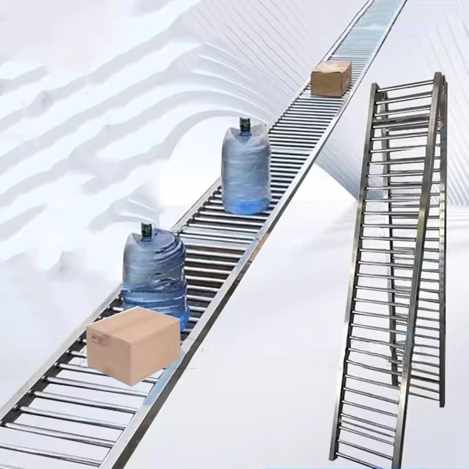 Mesa transportadora portátil sin alimentación para transporte de bebidas con rodillos de acero galvanizado y tobogán transportador 30 x 200 cm
