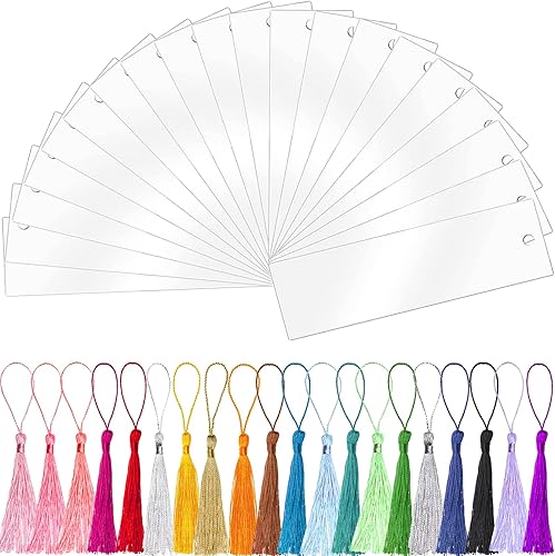 Miniatura 11 de BetterJonny Juego de 30 marcapáginas de acrílico transparente con 36 borlas – Marcadores de libros rectangulares sin terminar para proyectos