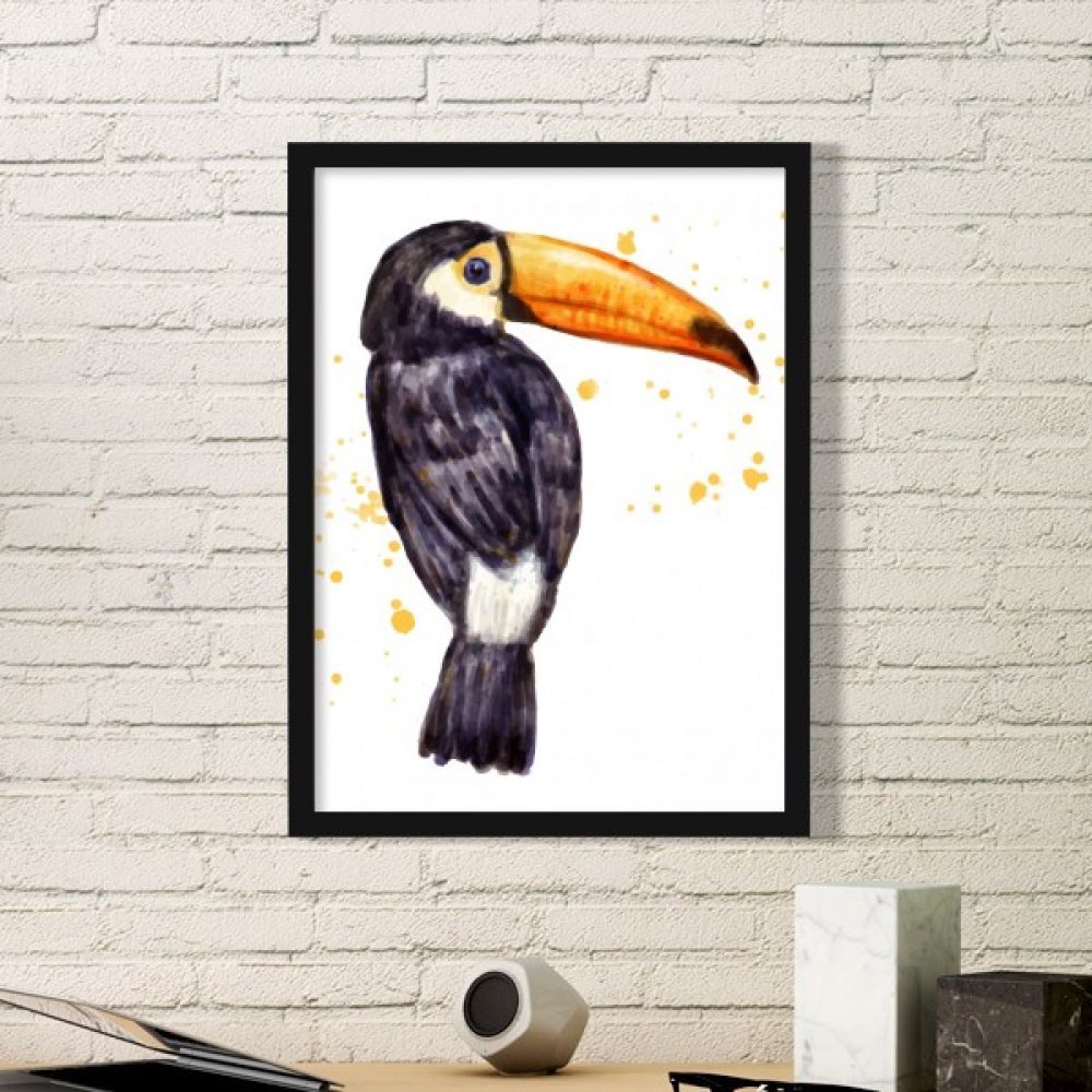 Cadre photo oiseau Ramphastos Toco en bois de finition noire
