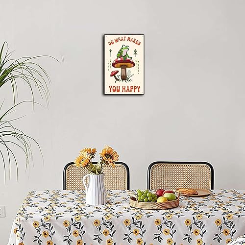 Miniatura 3 de Cartel de hojalata vintage divertido con texto en inglés Do What Makes You Happy, letrero de hojalata de rana y hongos para el hogar, dormitorio,