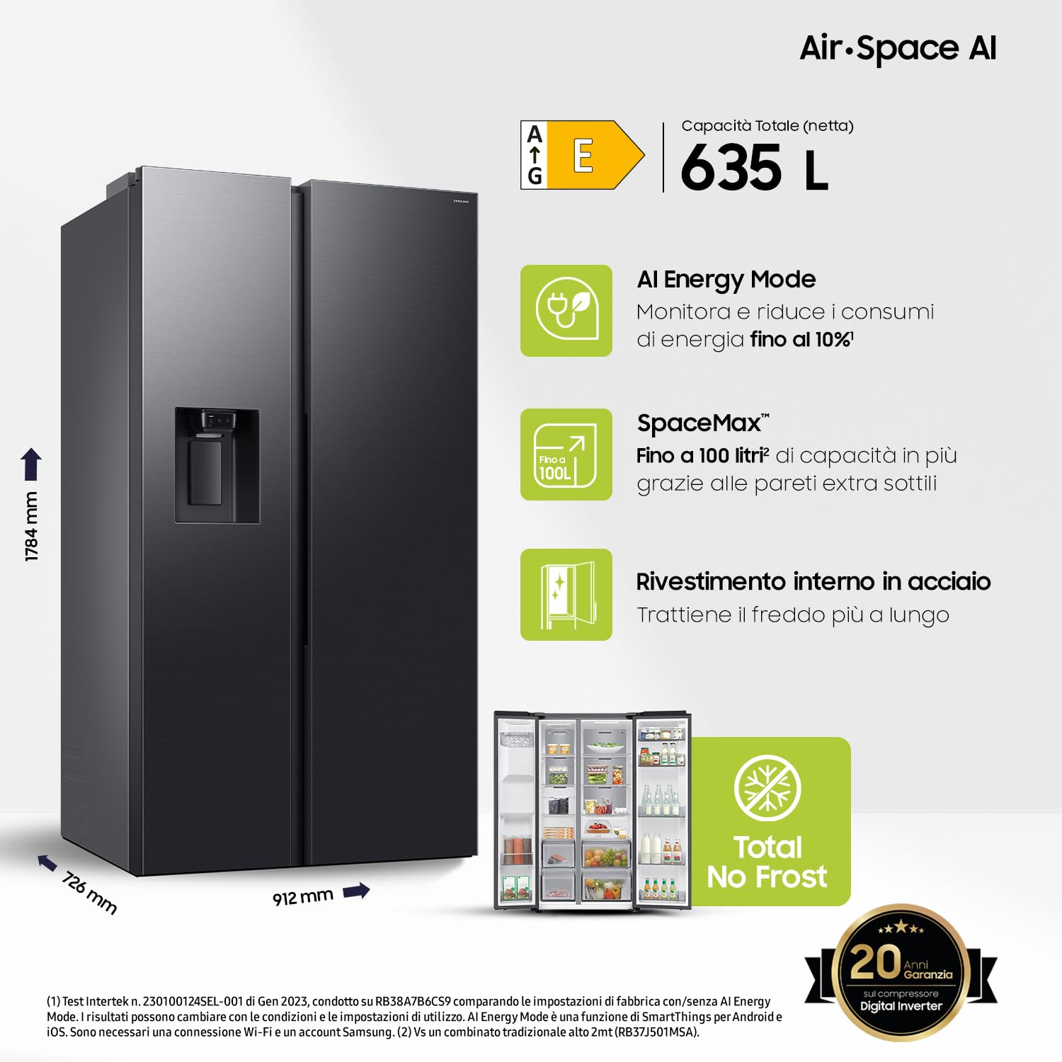 Refrigeratore Samsung RS70F64KEF/EF Wi-Fi IntelliCorso 635 L - Dettaglio