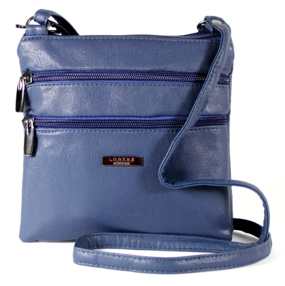 Blue New Womans Leather Style Cross Across Body Shoulder Messenger Bag Zipped (Navy)