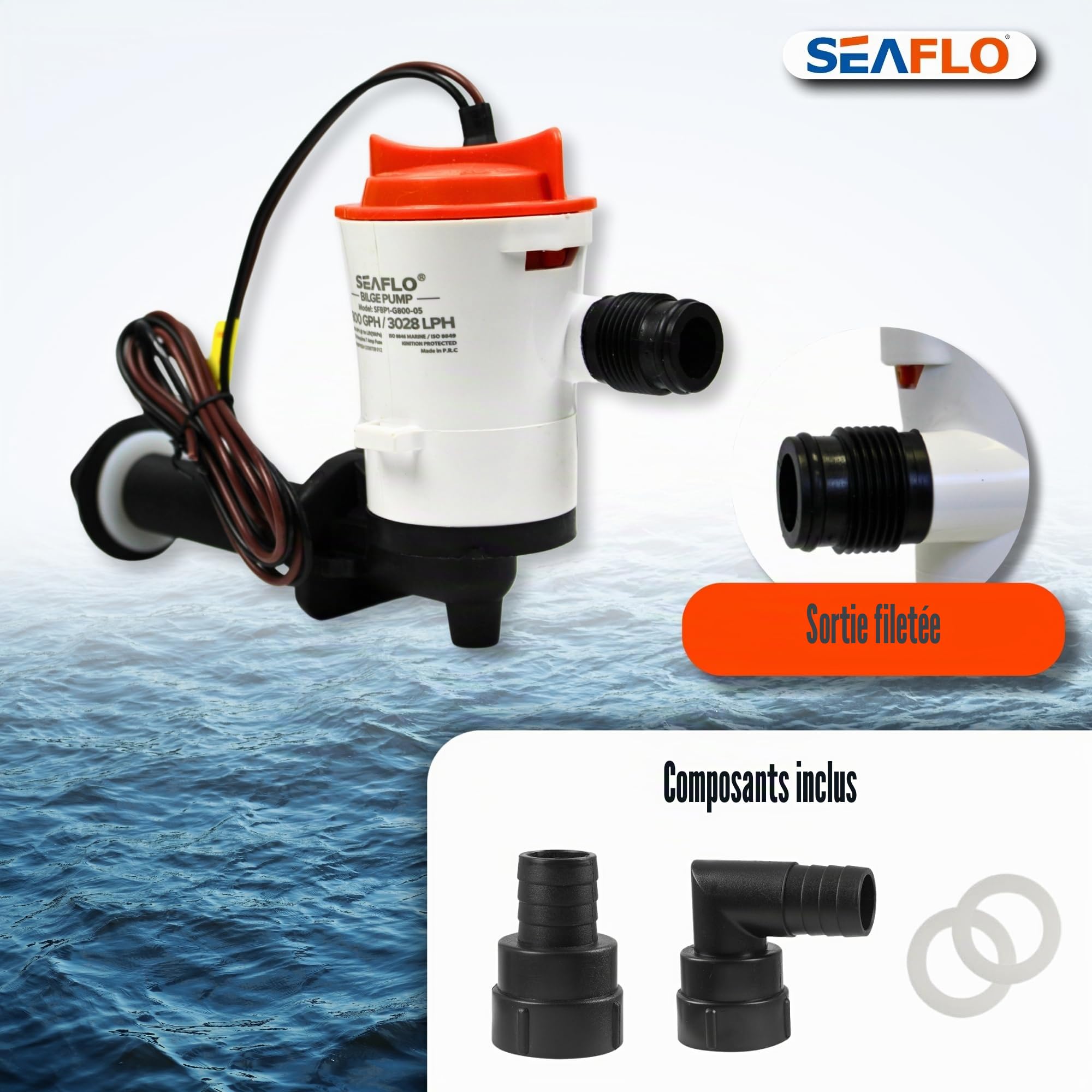 Seaflo 12 V 800 GPH Livewell Vivier Réservoir Aérateur Submersible Laser Bateau Pompe de cale