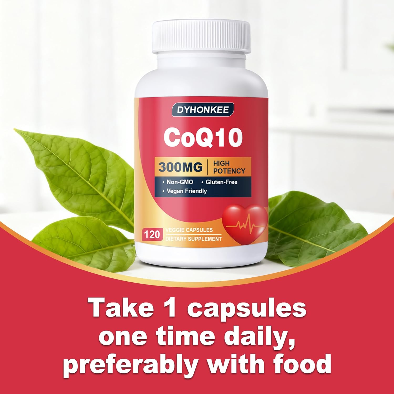 DYHONKEE CoQ10 Supplement 300mg with PQQ, Powerful Formula for Energy Support, Enhanced Absorption, 120 Capsules