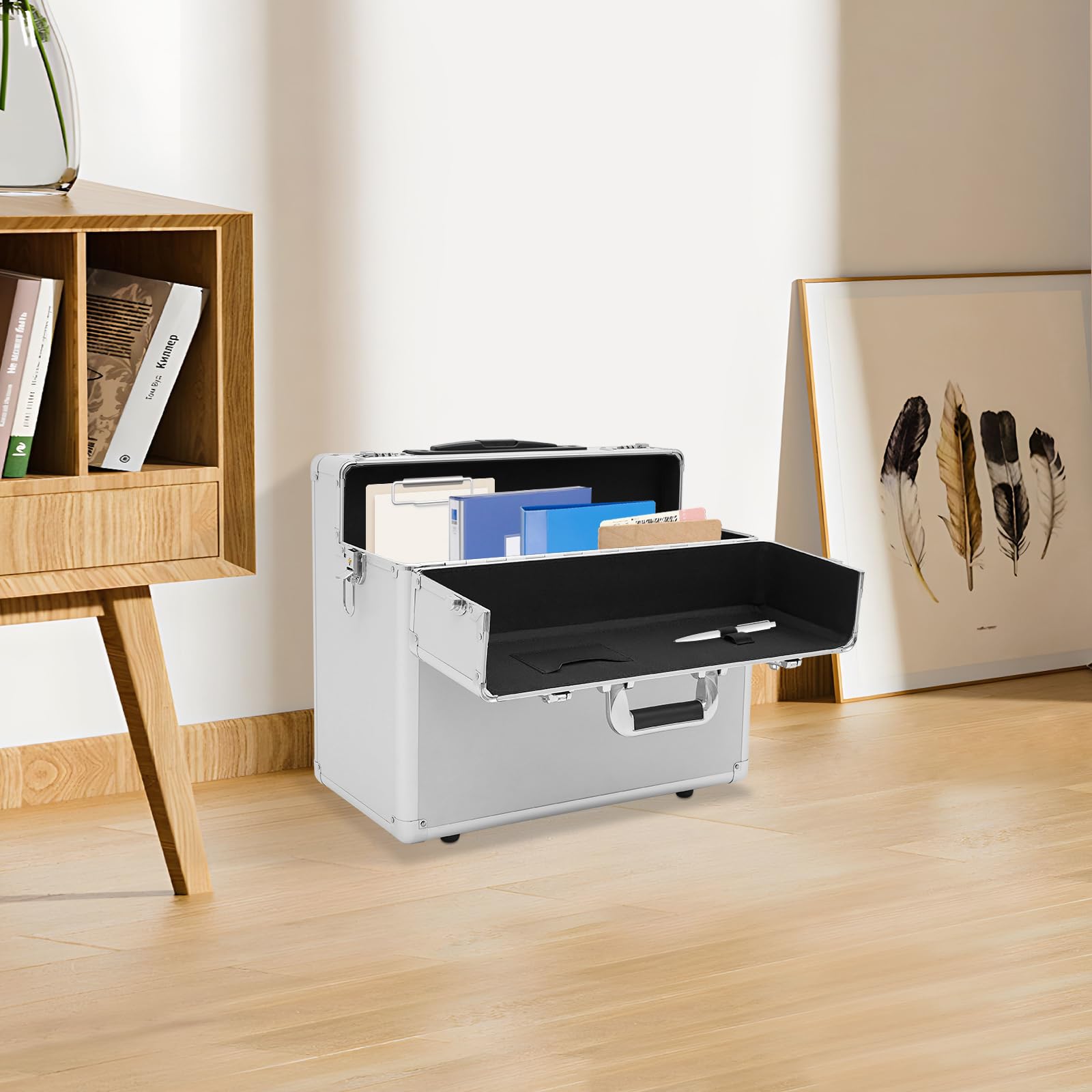 Pilotenkoffer Alukoffer mit Rollen, 48,5 x 39 x 23 cm | Abschließbar, Teleskopgriff, Für Büros und Geschäftsreisen, Aktenkoffer-Fach