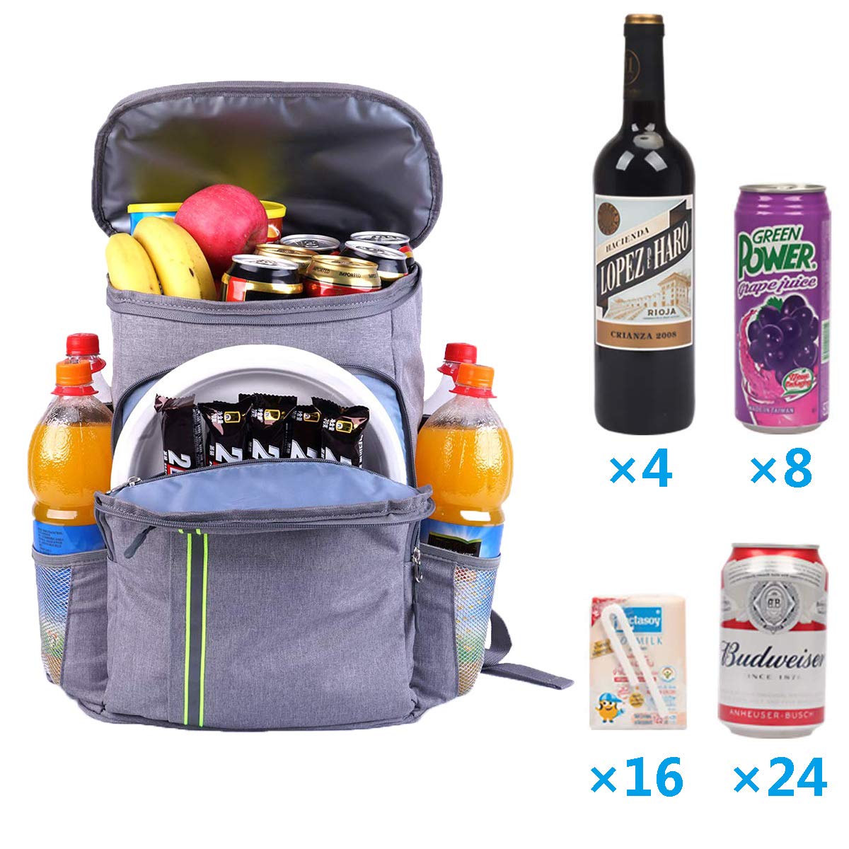 TOURIT 28 l koeltas, koeltas, dubbellaags, voor picknick, kamperen, reizen, wandelen, grijs
